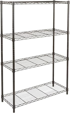Amazon Basics 4-Shelf Adjustable Heavy Duty Steel Wire Rack Storage Shelving, Sturdy Garage Shelving, 350 lbs Capacity Per Shelf, Easy No-Tool Assembly, 36" x 14" x 54", Black
